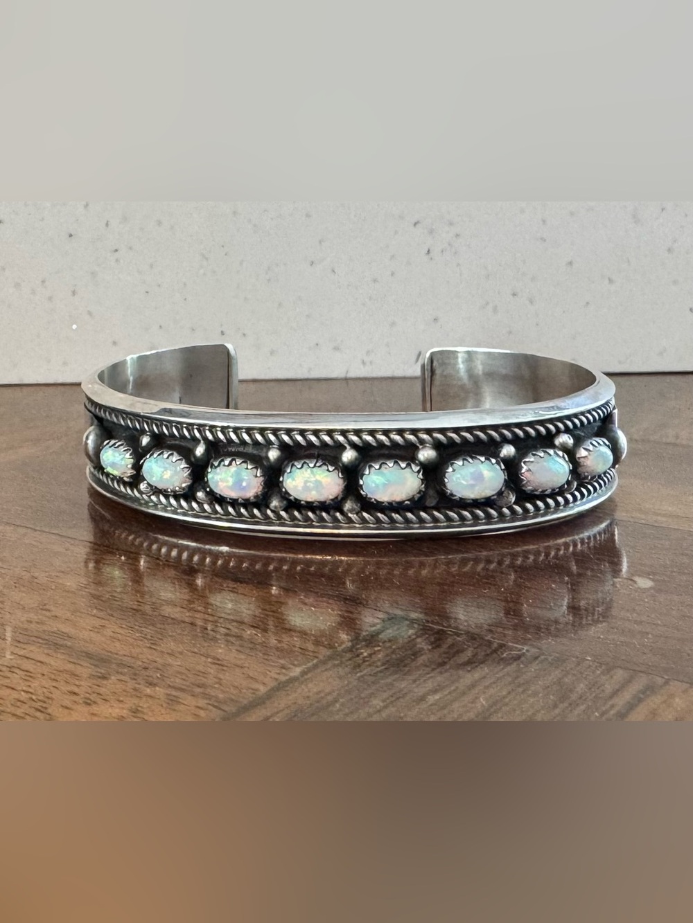 Vintage, Pristine, Navajo Marcella James Sterling Opal Cuff Bracelet